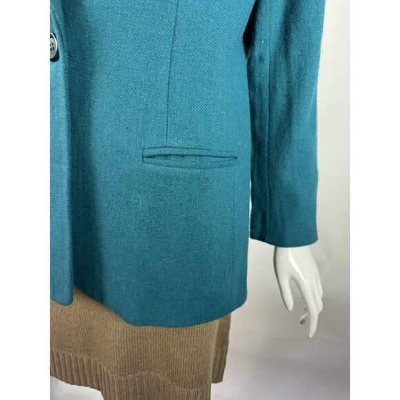 Joan Leslie Teal Wool Blend Blazer Womens Size 8P Made In El Salvador Single-But - Picture 3 of 16